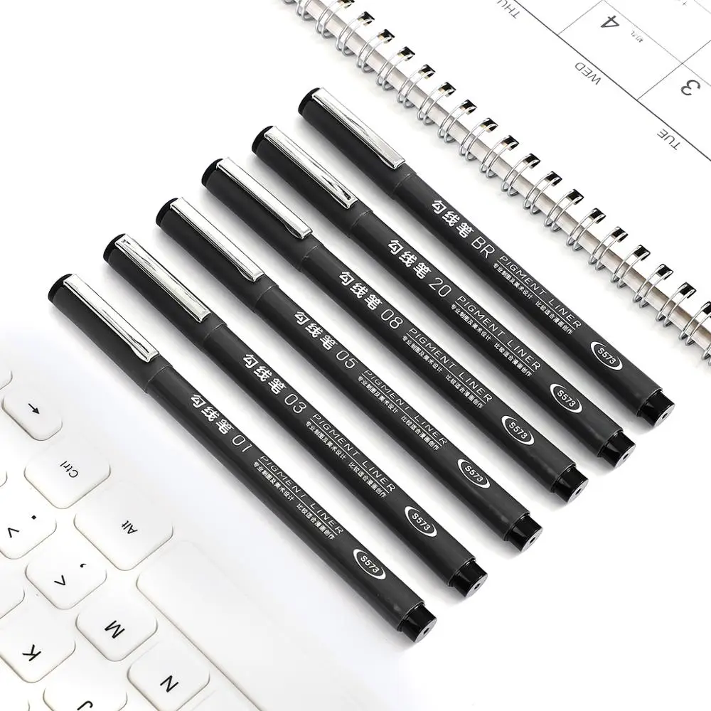 

6pcs/set Black Technical Graphic Fine Line Drawing Pen Sketch Ink Marker Pens For Hook Line Painting Pen school supplies