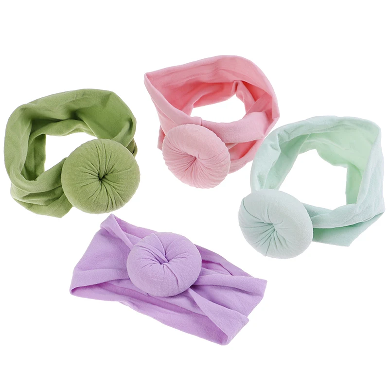 

Girls Round Knot Nylon Headbands Elastic Wide Nylon Hair Bands Kids Turban Round Hair Accessories