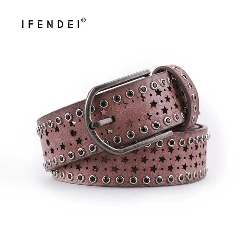 

IFENDEI Fashion Rivet Inlay PU Leather Straps for Jeans Vintage Female Belts