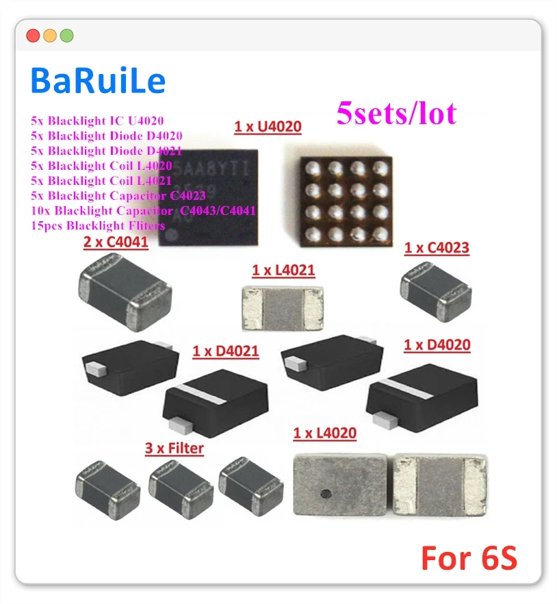 BaRuiLe 5 комплектов (55 шт.) для ремонта схемы подсветки iPhone 6s с IC U4020 катушка L4020 диод