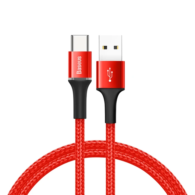 Baseus 3A USB Type C Cable For Xiaomi Poco x3 Samsung Galaxy S20 S10 For huawei type-C Mobile Phone USB C Fast Charging Cable Red