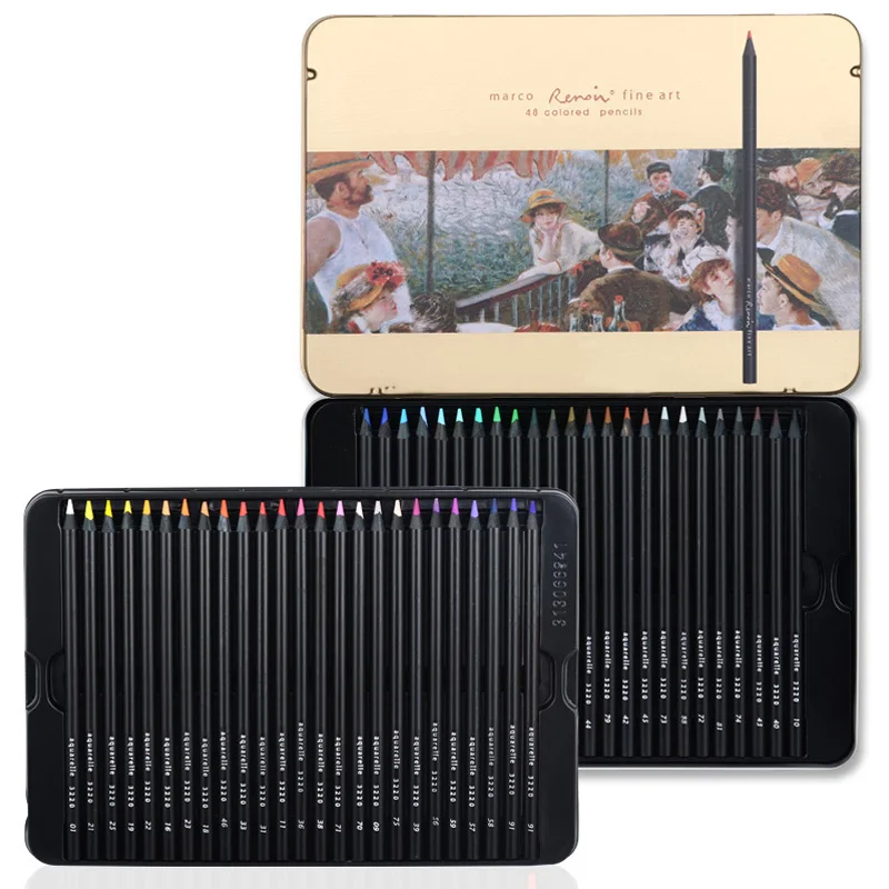 

Marco 3200/3220 24/36/48 Pcs/Set High Quality Pencil Tin Box Different Colours Colored Black Wooden Pencils Art Supply