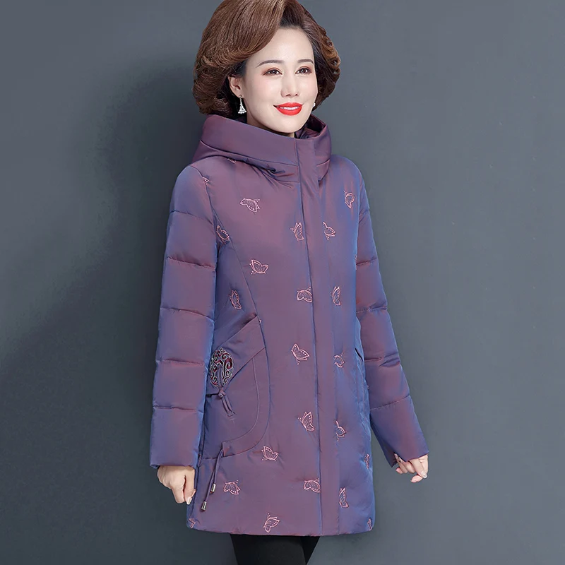 

Winter Parker Jacket Outerwear Female New Autumn Mom Padded Overcoat Fashion Loose Warm Hooded Long Down Cotton Jackets Women