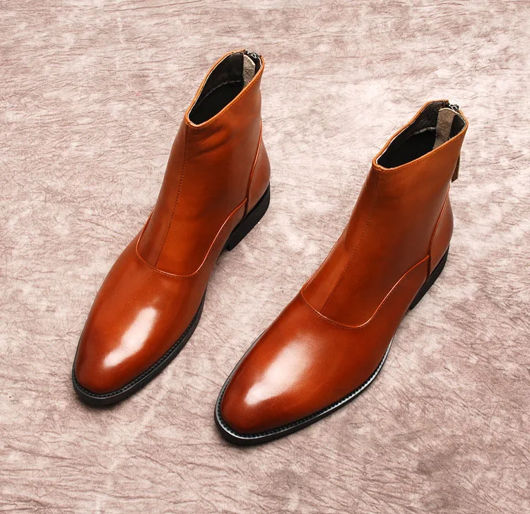 

Brown Black Ankle Chelsea Boots Men high quality Handmade Genuine Cow Leather Autumn Office Round Toe men boot