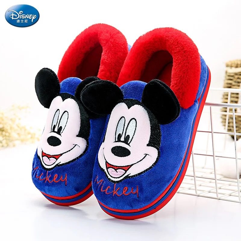 Sapphire Детские тапочки disney; милые зимние домашние Нескользящие хлопковые тапочки; детская теплая обувь для девочек; зимние детские меховые Тапочки - Цвет: Sapphire