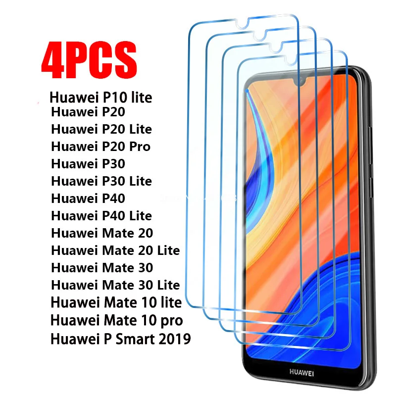 4 шт. закаленное стекло для Huawei P30 P20 P40 10 Lite Pro Защита экрана Mate 20 30 Psmart 2019 стеклянная