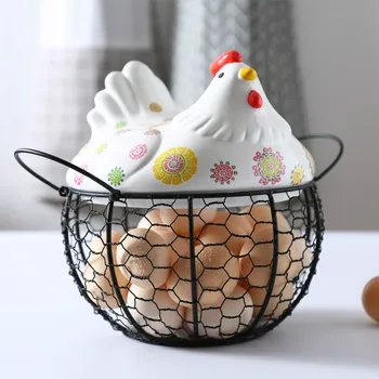 

Storage Box Kitchen Ceramic Hen Storage Decorative Accessories Ceramic Iron Egg Basket Fruit Basket Garlic Potato Sundries