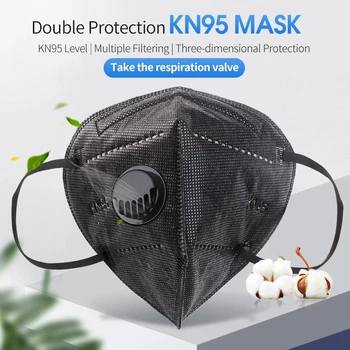 

10-200pcs Black KN95 Face Masks Respirator With Breathing Valve 6 Layer Protection Protective Mouth Mask Filter Reusable Mask