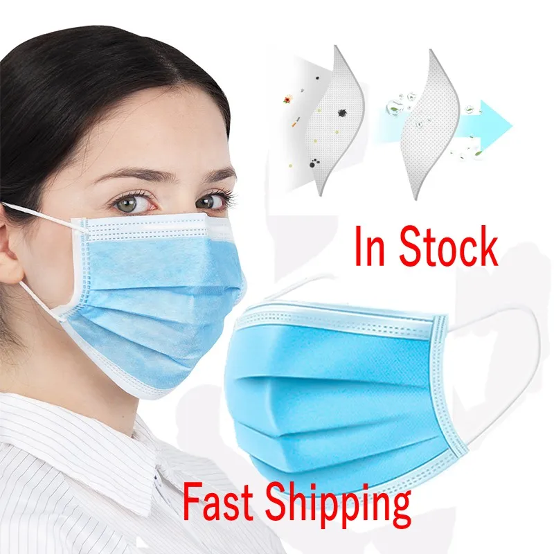 

Anti-Dust Disposable Face Mask 50 pcs Non Woven Antibacterial virus PM2.5 mouth Mask Anti-fog Droplets Pollen Allergy Masks Ce