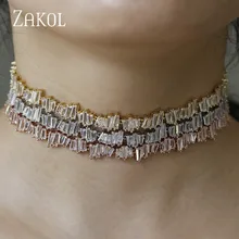 ZAKOL модный бренд ювелирные изделия серебро розовое золото цвет прямоугольник циркония ожерелье/Torques для женщин юбилей FSNP076