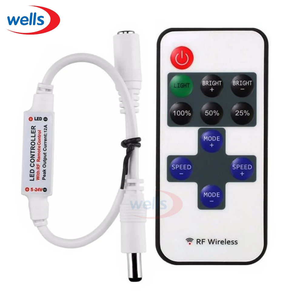 

Hot sell 1Pcs Mini RF Wireless Led Remote Dimmer Controller use For Single Color 5050 3528 5630 5730 3014 LED Light Strip