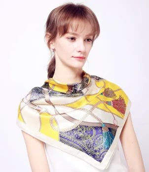 

Silk Scarves Women's Spring And Summer 90X90 Bandana Silk Korean-style Spring And Autumn Scarf Airline Stewardess 2020