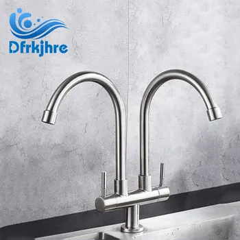 

Dfrkjhre Kitchen Sink Faucet Nickel Stainless Steel Dual Handle 2 Swivel Spout Handheld Dual Tube 360 Degree Swivel Mixer Tap