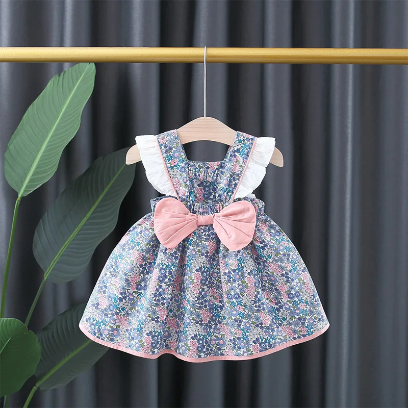 

2021 Summer Newborn Baby Girls Clothes Toddler Floral Bow Princess Dresses for 1 Year Baby Birthday Girl's Clothing