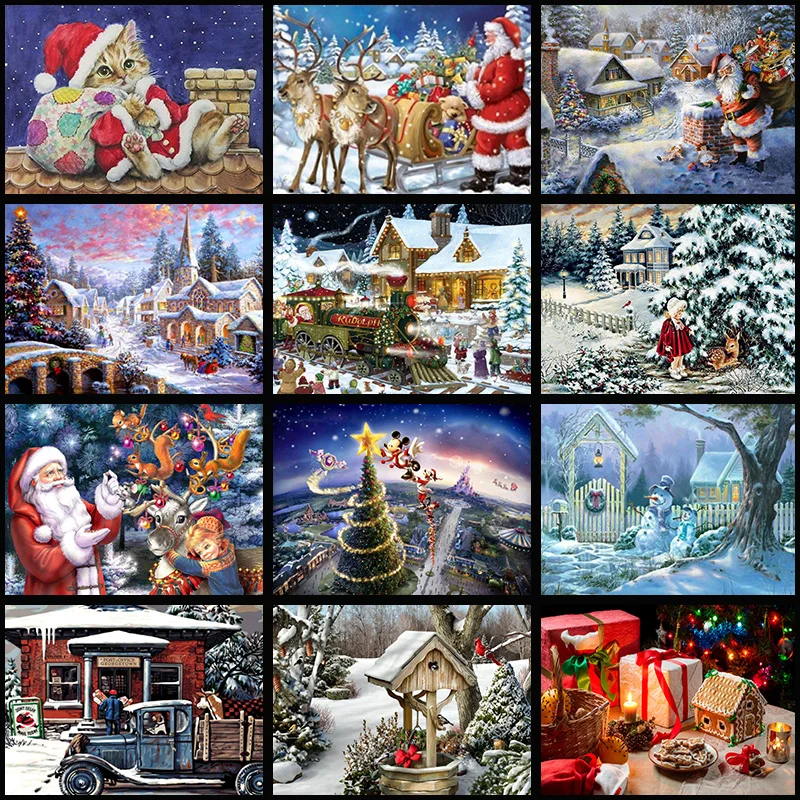 5D Full Square Diamond Painting Mosaic Handmade Winter Scenery Cross Stitch Embroidery Christmas Decor Landscape | Дом и сад