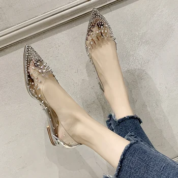 

2020 Flat Shoes Women Sweet Flats Pvc Transparent Rivet Women Boat Shoes Shallow Slip on Ladies Loafers Summer Women Sandals