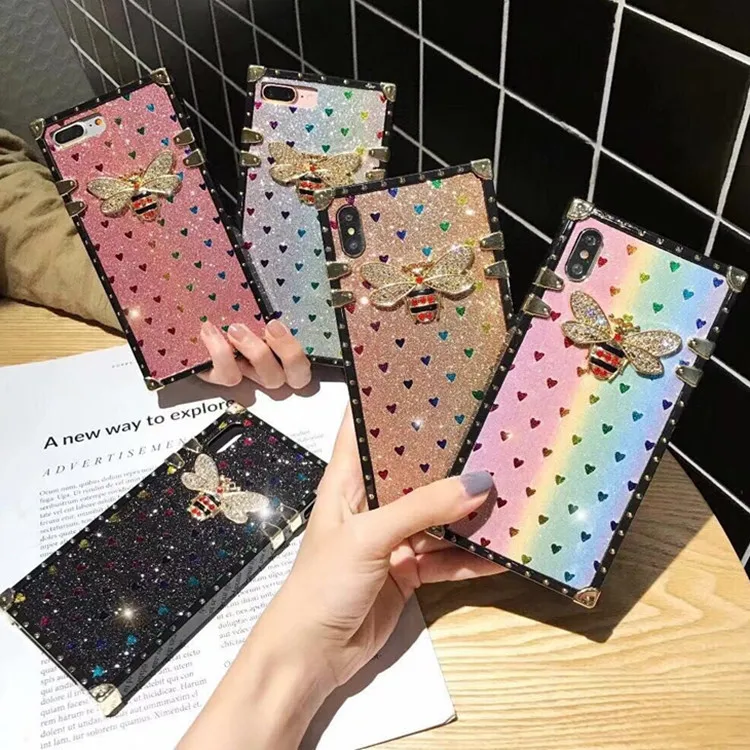 

Diamond Butterfly Shell For iPhone xs max Cover Square Powder Silicone 6 7 8 Plus Elk Flower For IPhone 11Pro Max