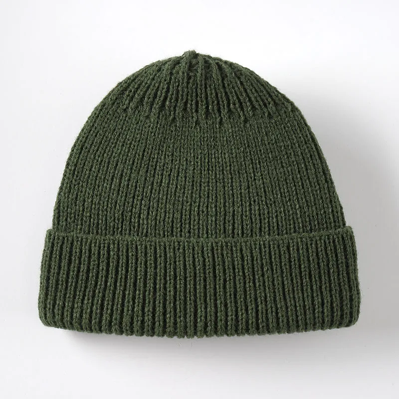Зимняя вязаная короткая шапка унисекс с дыней, мужская и женская шапка, шапка в стиле хип-хоп для взрослых, теплая шерстяная вязаная эластичная Лыжная шапка, 6 цветов - Цвет: Армейский зеленый