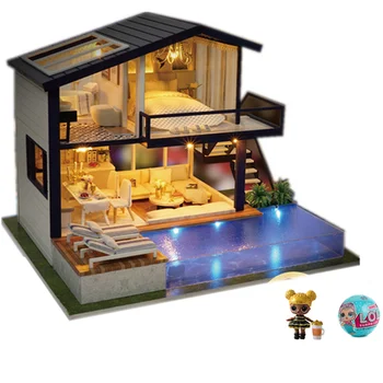 

lOl Surprise Doll Toys House Toy Furniture DIY Action figure Miniature 3D Light Wooden Puzzle Play House Manual Wood Model Do