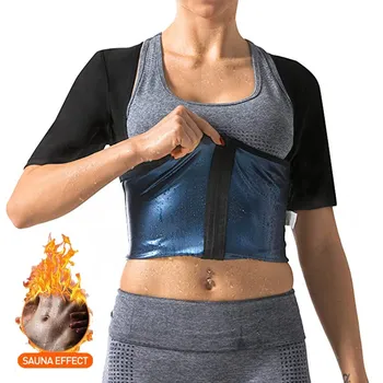 여성용 사우나 셔츠, 반팔 땀 조끼, 체중 감소 사우나 슈트, 트레이닝 슬리밍 바디 셰이퍼, 운동 열 트래핑