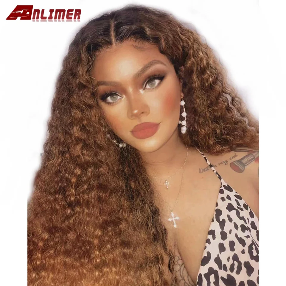 

Lace Front Brazilian Human Hair Wig Kinky Curly Remy Hair Ombre Blonde Lace Front Wigs with Baby Hair for Black Women