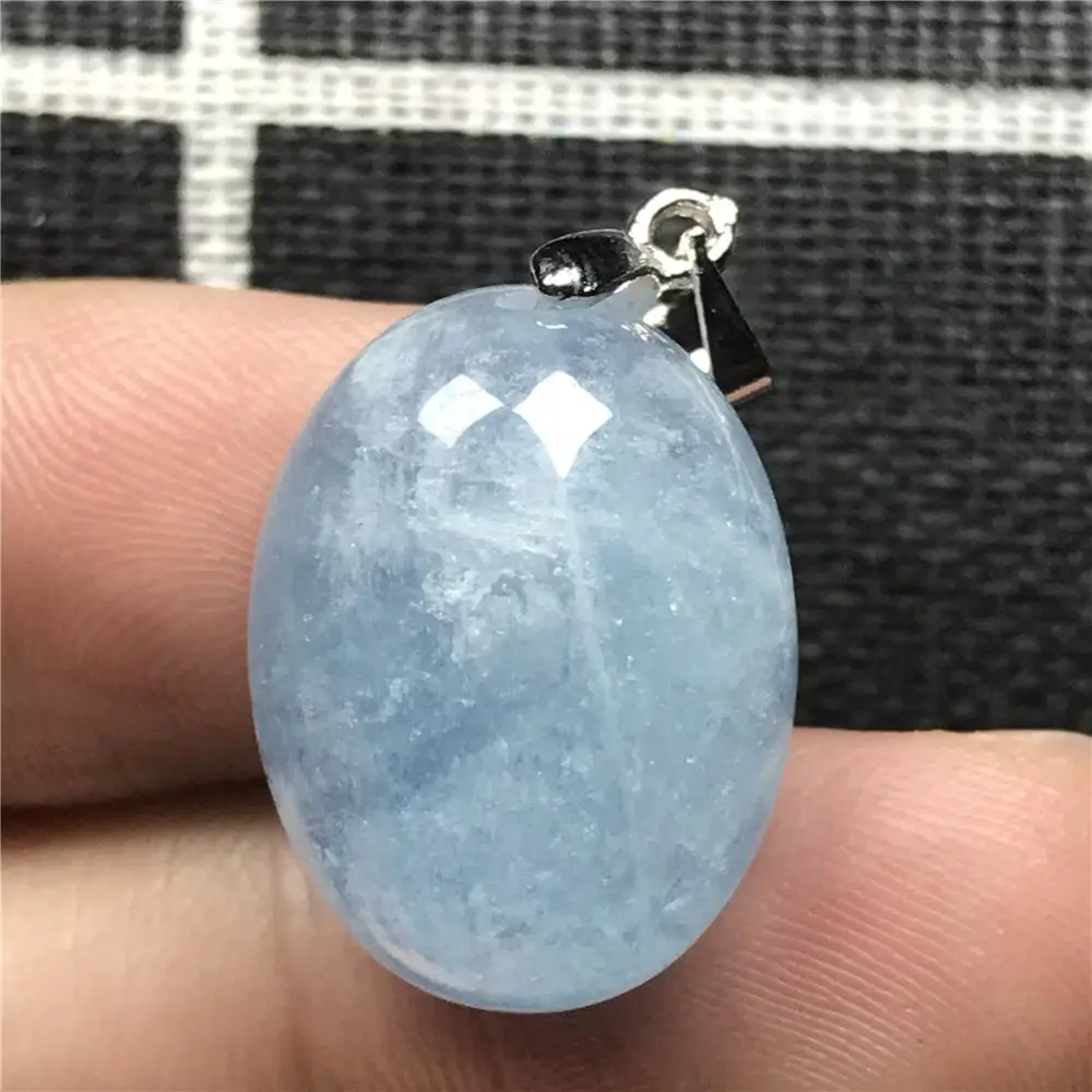 

Top Natural Blue Aquamarine Pendant Jewelry For Woman Man 20x15x10mm Beads Silver Clear Stone Egg Shape Necklace Pendant AAAAA