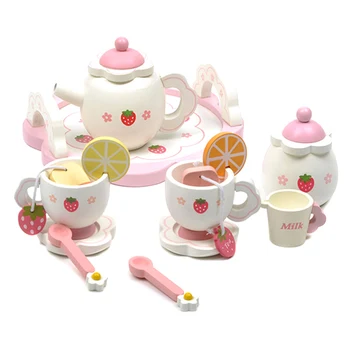 

Wooden Mini Tea Set Toy Cup Teapots Tray for Children Kids Kitchen Role Playing Game BJStore