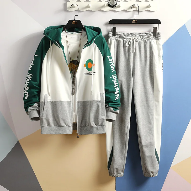 

2020 Spring Clothing New Style Men Fashion Joint Contrast Color Hooded Sports Set Teenager Casual Sweatshirt Two-Piece Set