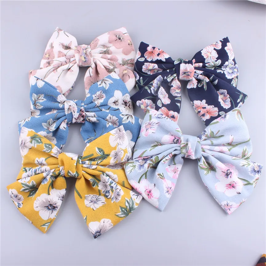 

Boho Hair Bow Ties for Girls Floral Hairgrips with French Clips Butterfly Bow Hairpins Bohemian Chiffon Hair Accessories