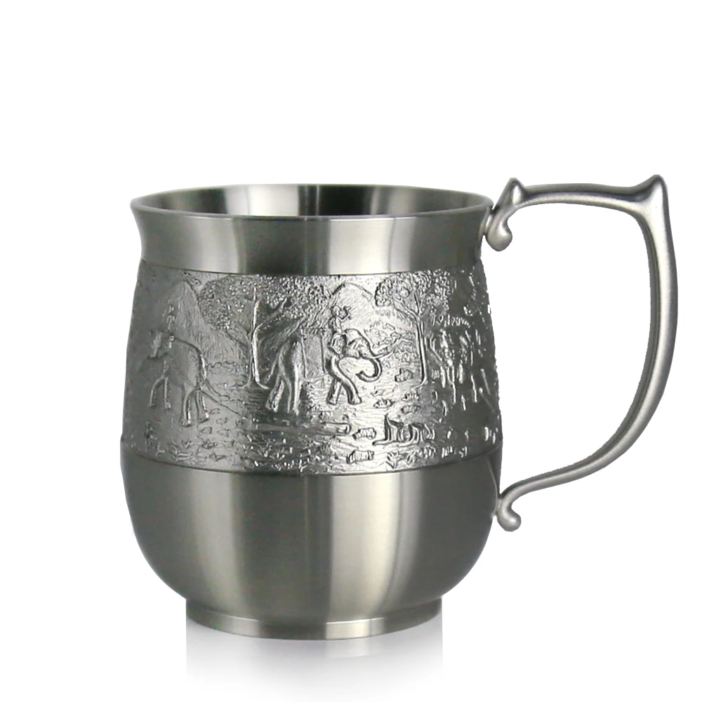 

Oriental Pewter - Pewter Mug - Pure Tin 97% Lead-Free Pewter CC1 Hand Carved Beautiful Embossed Handmade in Thailand