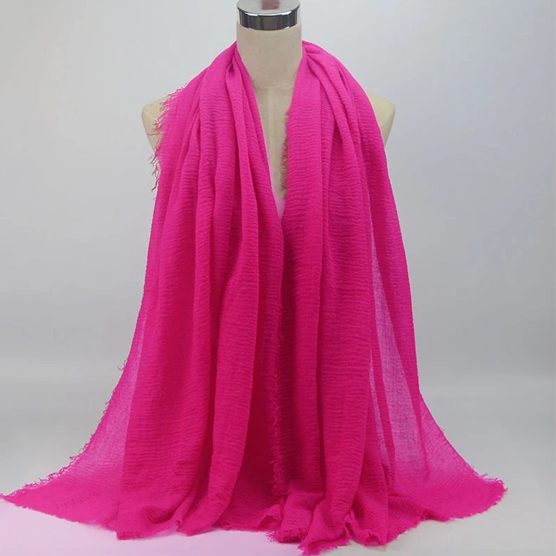 Для женщин мусульманские, однотонные мягкие Crinkle хлопок хиджаб длинный шарф мусульманская накидка палантин женские шелковые шарфы мода женский платок хиджаб глушитель выхлопных газов - Цвет: Color 4