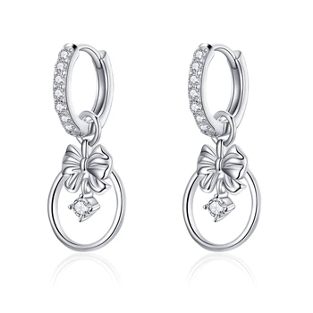 

Silver 925 Jewelry Clear CZ Bowknot Dangle Drop Earrings for Women Wedding Statement Jewelry 2020 New Brincos BSE332