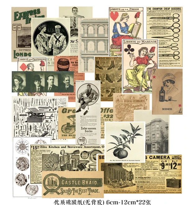 

49Pcs/Bag Vintage Old Posters B Vellum Paper Pack for DIY Scrapbooking Happy Planner Card Making Journal Project