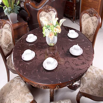 

2020 Round PVC Table Cloths Waterproof Round Table Cloth Kitchen Pattern Oil Table Cover Glass Soft Cloth Dining Table Mat Decor