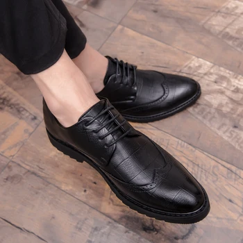 

Fashion Men Leather Shoes Male Dress Shoes Business Flats Lace-up Comfortable Formal Footwear Sapato Masculino wedding shoes w5