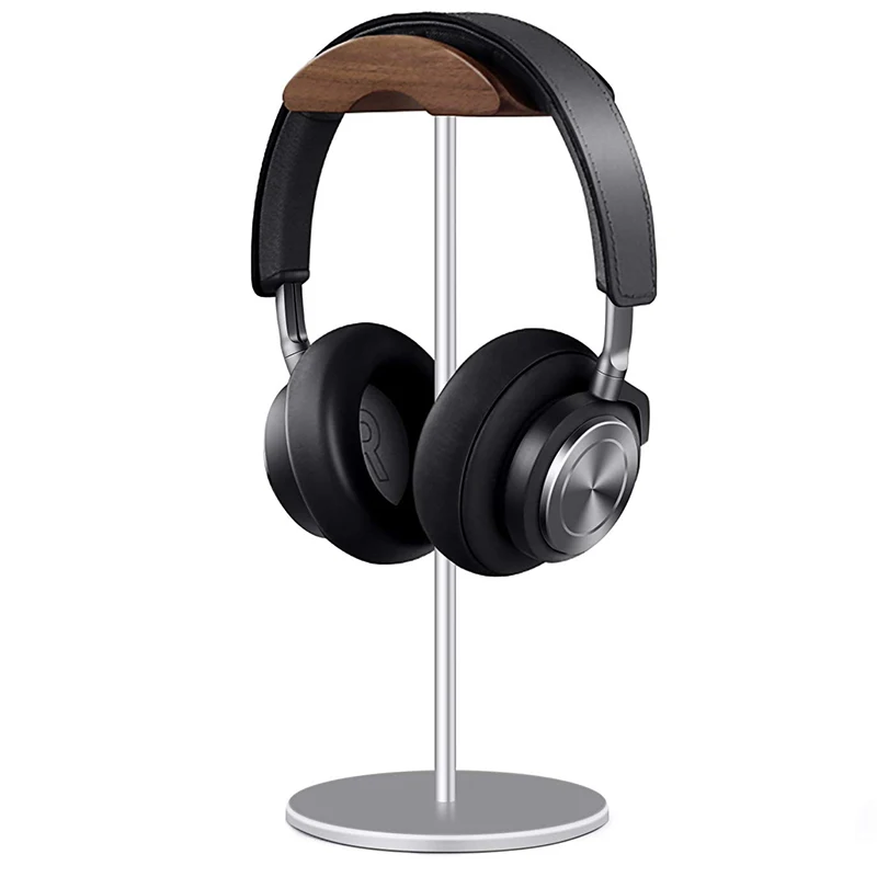 Headphone Stand Walnut Wood Aluminum Headset Stand Nature Walnut Gaming Headset Holder with Solid Heavy Base
