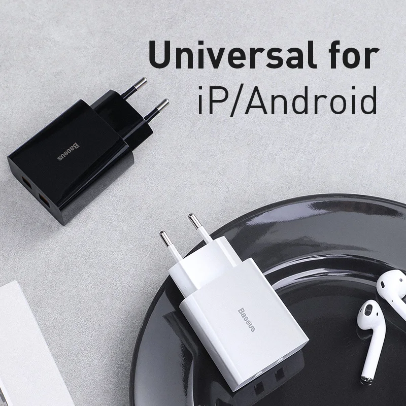 Зарядное устройство Baseus сетевое с двумя USB портами и поддержкой быстрой зарядки 18