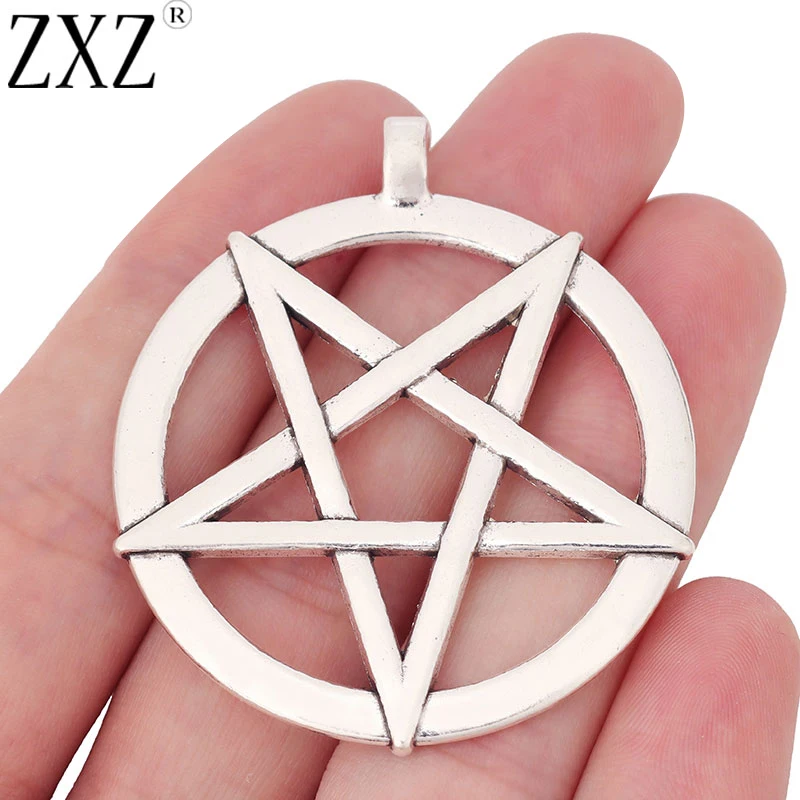 ZXZ 티베트 실버 대형 오각형 펜타클 서클 참 펜던트, 파간 위카, 목걸이 쥬얼리 제작 액세서리, 6 개 