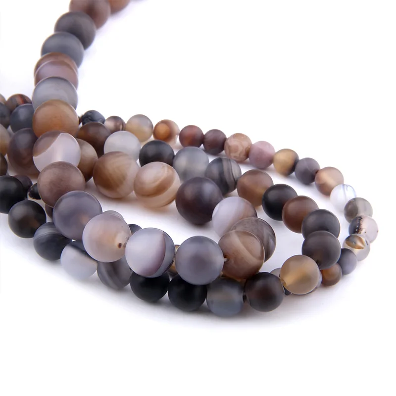 

Natural Stone Dull Polish Matte Coffee Brown Stripe Agates Beads 4 6 8 10 12MM DIY Spacer Beads For Jewelry Making Strand 15.5"