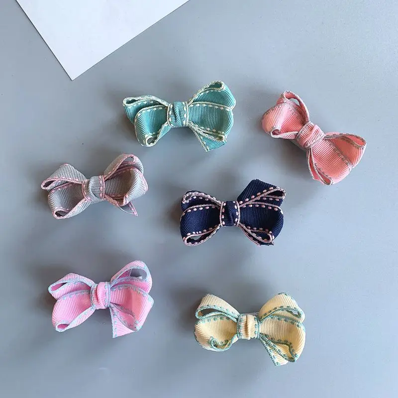 5pcs Handmade Plaid Dot Mini Hair Bows on Clips Lovely Little Girls Hair Clip Children Hairpins Daily School Hair Accessories