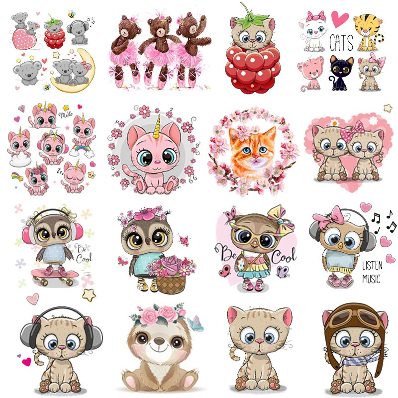 Cute Cartoon Cat Patch Owl Patches Iron on for Clothing Heart Transfer Thermal Sticker Clothes Applique | Дом и сад