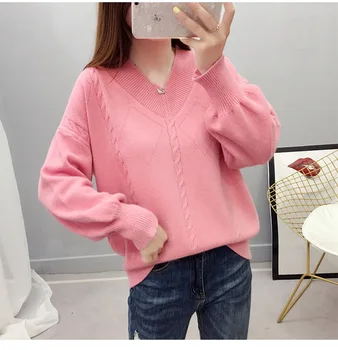 

2019 New Women Sweaters Loose Women Fashion Sweaters V-neck Women Clothing