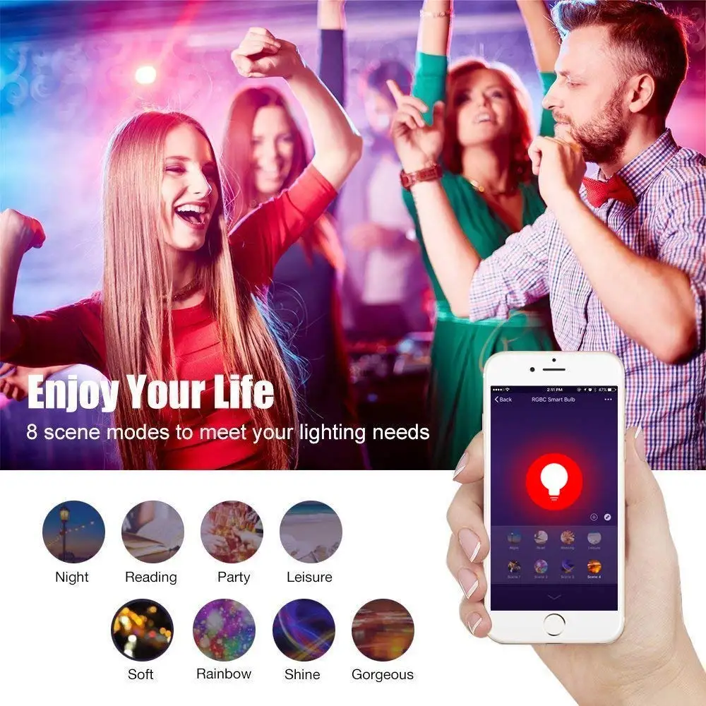 Умный светодиодный светильник E14 WiFi 60 Вт аналог разноцветный Диммируемый RGB пульт