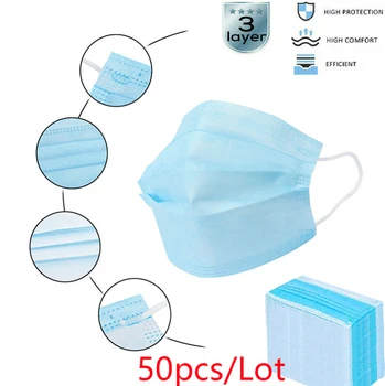 

50 pcs Face Masks Anti dust Mask Disposable Protect 3 Layers Filter Dustproof Earloop Non Woven Anti-fog Mouth Masks