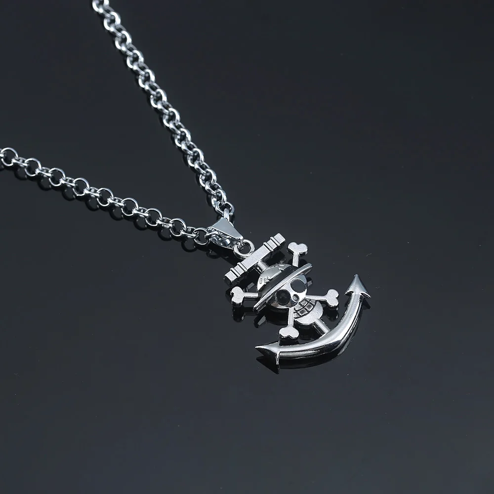 Anime One Piece Metal Necklace Luffy Ace Pirate Skull Hat Pendant Chain Choker Man Cartoon Necklaces Charm Jewelry Collar Gift