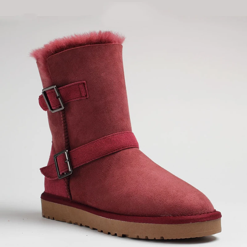 Новинка; модные дизайнерские зимние ботинки наивысшего качества из натуральной овечьей кожи на натуральном меху; шерсть; женские теплые зимние ботинки; женские ботинки - Цвет: Wine Red