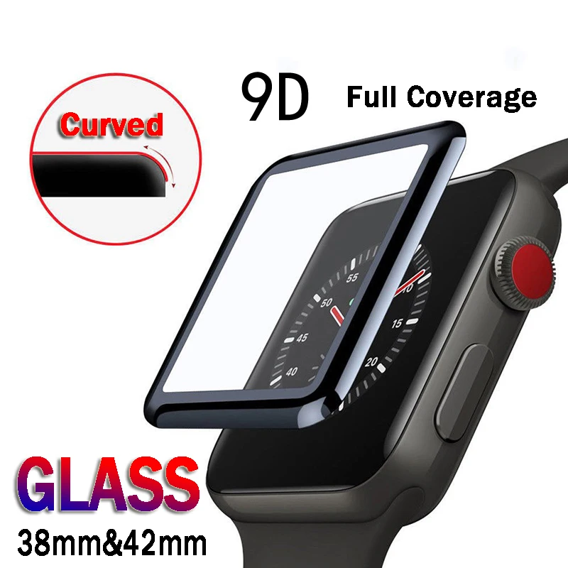 

9D Curved Edge Tempered Glass Protective Film 9H Protection For i watch Apple Watch Series 1 2 3 38mm 42mm Screen Protector Film