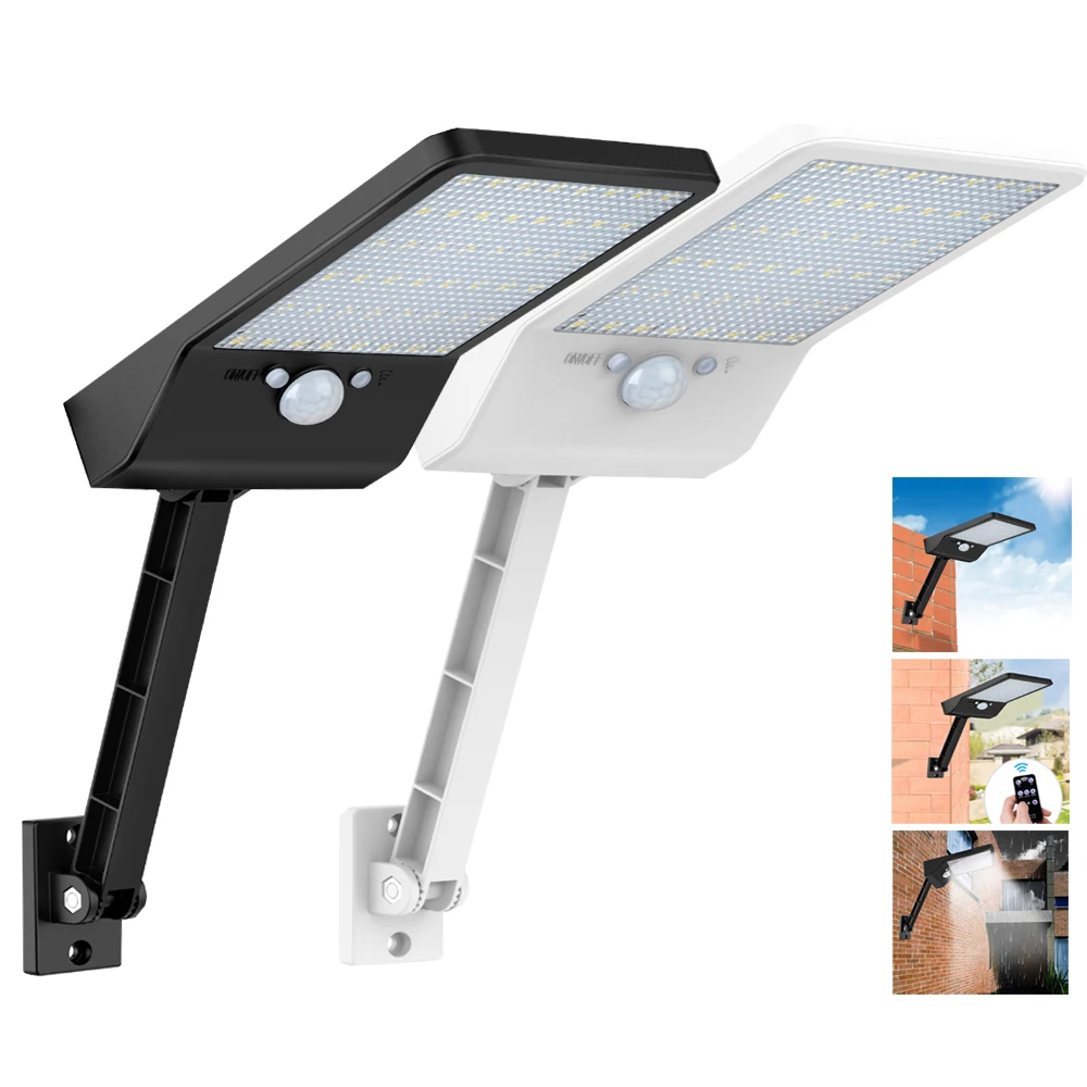 

48 LED Solar Light Black White Three Modes Waterproof Outdoor Garden Fence Lamp With rotate bracket remote controller Gear lock