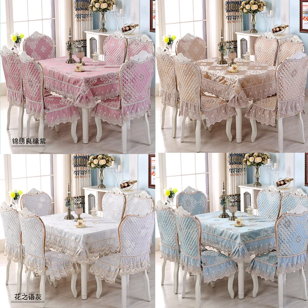 

Linen Table cloth set European style incree non-slip chair cover High-end luxury Lace tablecloth home wedding dining Table set