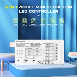 Gledopto Smart DC5-24V Pro Mini 5 in 1 Super Thin Zigbee RGBCCT/RGBW/RGB/WWCW/Dimmer LED Controller APP/Voice/RF Remote Control